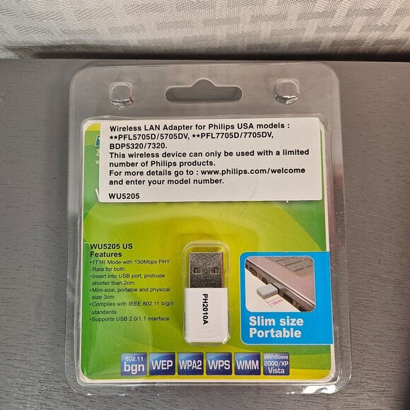 Philips Wireless LAN Adapter WU5205 Slim Size Portable 150Mbps IEEE 802.11b/g/n - Picture 1 of 4